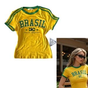 Title: 🇧🇷 NWT Brazil Y2K Ringer Baby Tee - Size Medium ⚽️